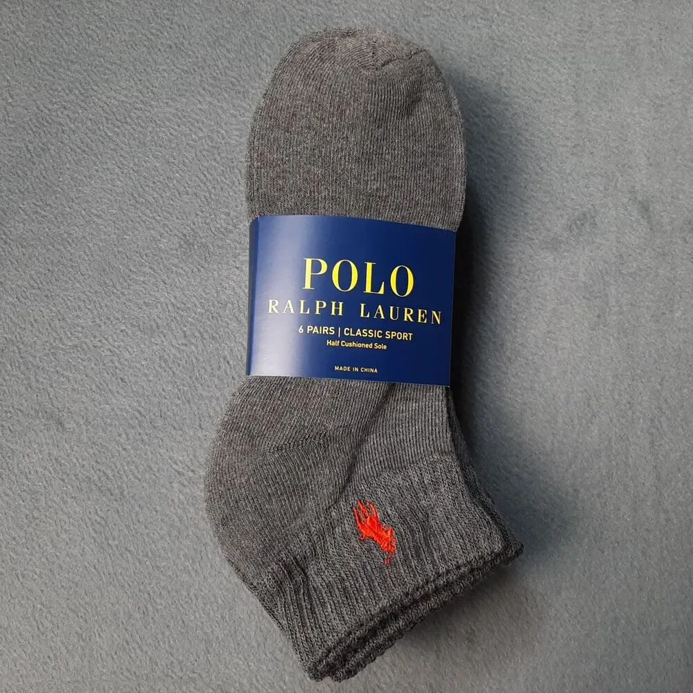 Polo Ralph Lauren Socks Mens Gray 6 Pairs Classic Sport Cushion PRL ZP113869PK6N